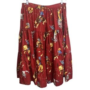 Broom Skirts Women's VTG Tiered Western Skirt Cowgirl Rodeo Red Waist 34" (XL)